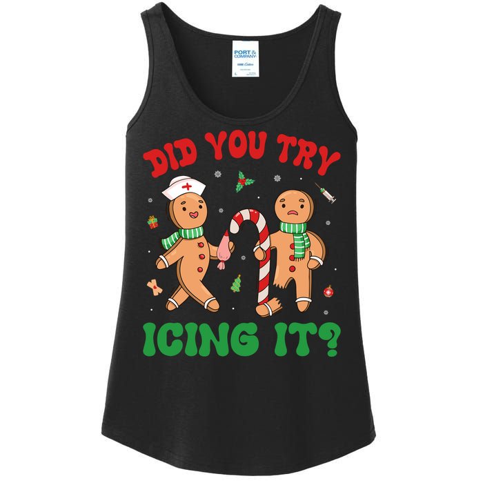 Did You Try Icing It Retro Christmas Gingerbread Nurse Squad Ladies Essential Tank