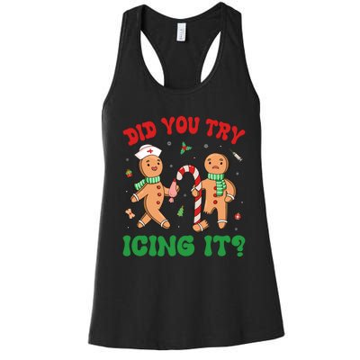 Did You Try Icing It Retro Christmas Gingerbread Nurse Squad Women's Racerback Tank