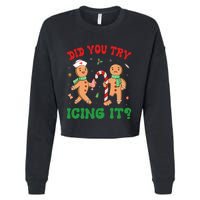 Did You Try Icing It Retro Christmas Gingerbread Nurse Squad Cropped Pullover Crew