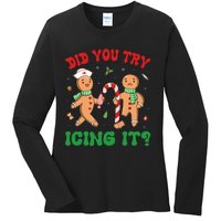 Did You Try Icing It Retro Christmas Gingerbread Nurse Squad Ladies Long Sleeve Shirt