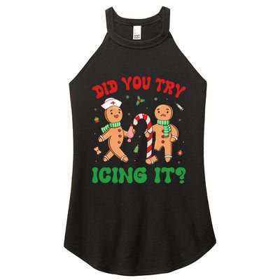 Did You Try Icing It Retro Christmas Gingerbread Nurse Squad Women's Perfect Tri Rocker Tank