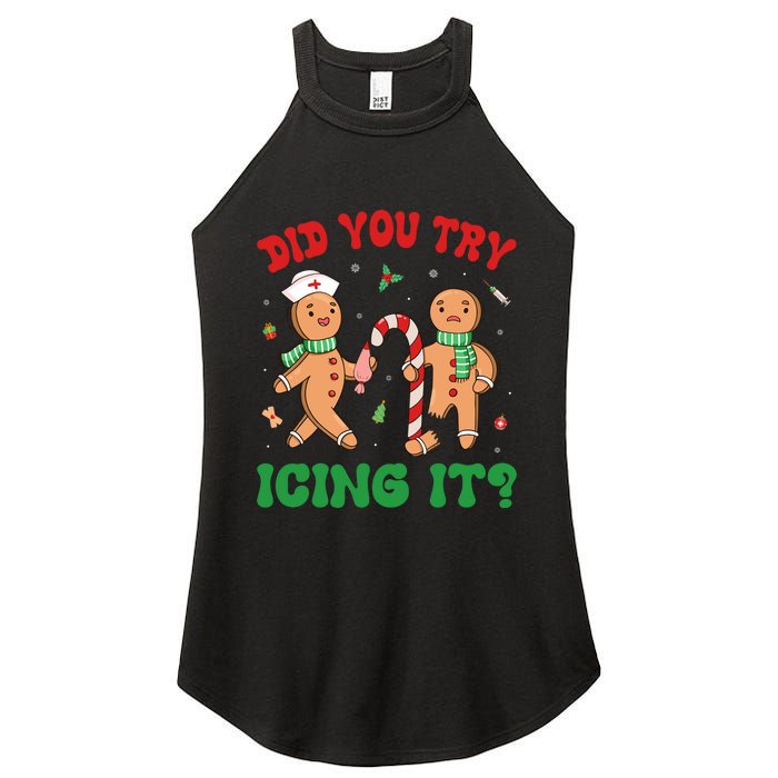 Did You Try Icing It Retro Christmas Gingerbread Nurse Squad Women's Perfect Tri Rocker Tank