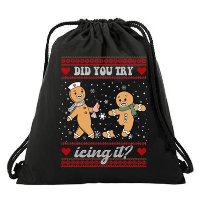 Did You Try Icing It Funny Christmas Gingerbread Cookie Drawstring Bag