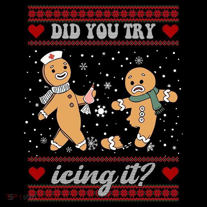 Did You Try Icing It Funny Christmas Gingerbread Cookie Pom Pom 12in Knit Beanie