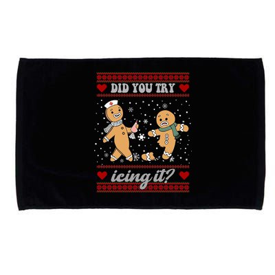 Did You Try Icing It Funny Christmas Gingerbread Cookie Microfiber Hand Towel