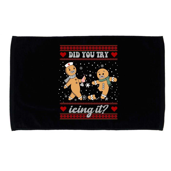 Did You Try Icing It Funny Christmas Gingerbread Cookie Microfiber Hand Towel