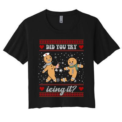 Did You Try Icing It Funny Christmas Gingerbread Cookie Crop Top