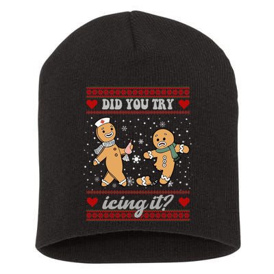 Did You Try Icing It Funny Christmas Gingerbread Cookie Short Acrylic Beanie