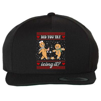 Did You Try Icing It Funny Christmas Gingerbread Cookie Wool Snapback Cap