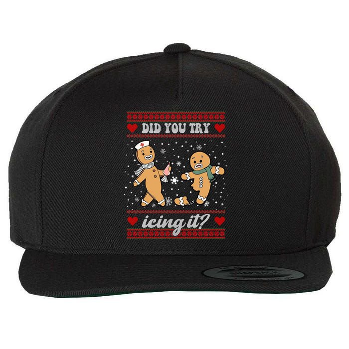 Did You Try Icing It Funny Christmas Gingerbread Cookie Wool Snapback Cap