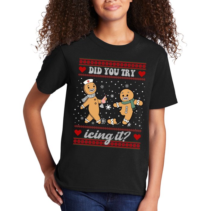Did You Try Icing It Funny Christmas Gingerbread Cookie Kids T-Shirt