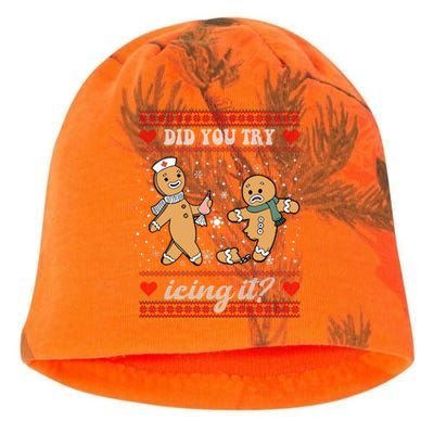 Did You Try Icing It Funny Christmas Gingerbread Cookie Kati - Camo Knit Beanie