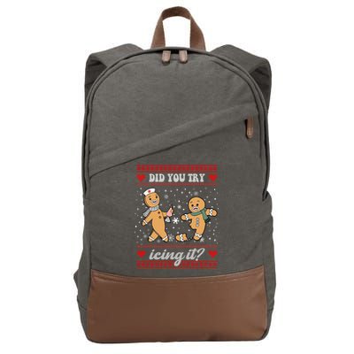 Did You Try Icing It Funny Christmas Gingerbread Cookie Cotton Canvas Backpack