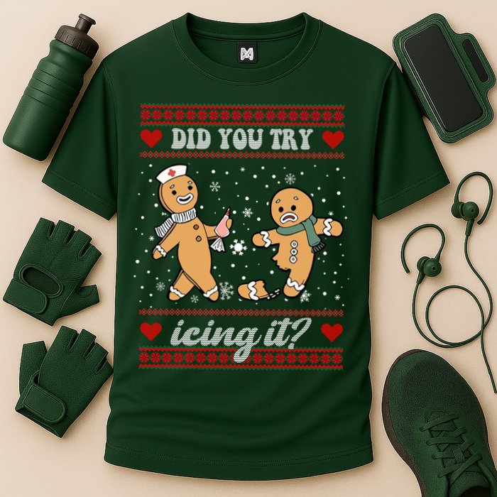 Did You Try Icing It Funny Christmas Gingerbread Cookie Performance Shirt