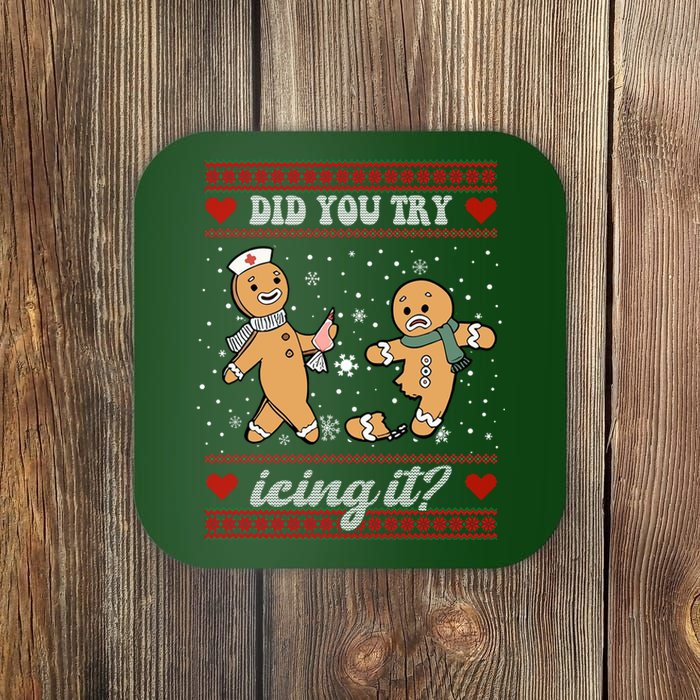 Did You Try Icing It Funny Christmas Gingerbread Cookie Coaster