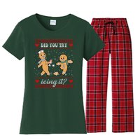 Did You Try Icing It Funny Christmas Gingerbread Cookie Women's Flannel Pajama Set