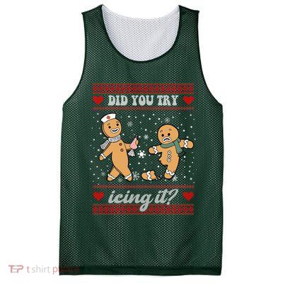 Did You Try Icing It Funny Christmas Gingerbread Cookie Mesh Reversible Basketball Jersey Tank