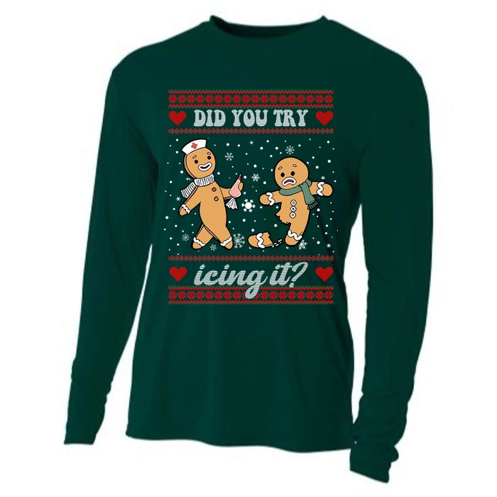 Did You Try Icing It Funny Christmas Gingerbread Cookie Cooling Performance Long Sleeve Crew