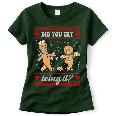 Did You Try Icing It Funny Christmas Gingerbread Cookie Womens T-Shirt