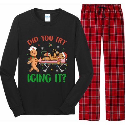 Did You Try Icing It Christmas Gingerbread Nurse Squad Funny Gift Long Sleeve Pajama Set