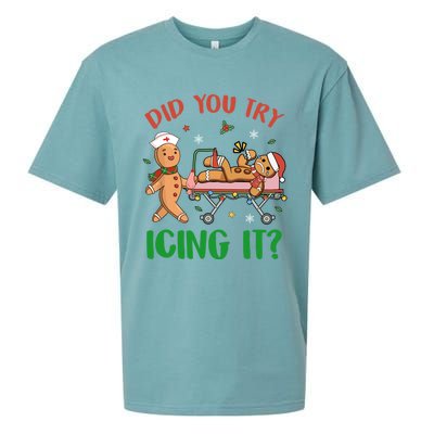 Did You Try Icing It Christmas Gingerbread Nurse Squad Funny Gift Sueded Cloud Jersey T-Shirt