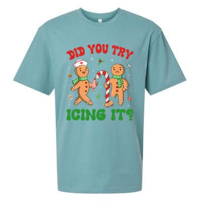 Did You Try Icing It Christmas Gingerbread Nurse Squad Funny Gift Sueded Cloud Jersey T-Shirt