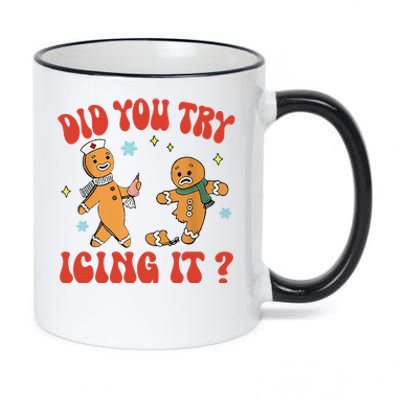 Did You Try Icing It Funny Christmas Nurse Gingerbread Man 11oz Black Color Changing Mug