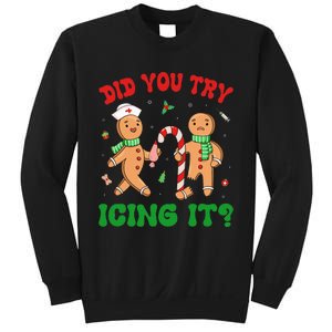 Did You Try Icing It Retro Christmas Gingerbread Nurse Squad Sweatshirt