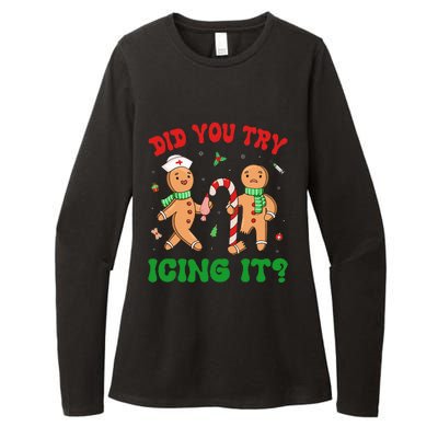 Did You Try Icing It Retro Christmas Gingerbread Nurse Squad Womens CVC Long Sleeve Shirt