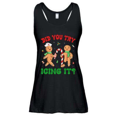 Did You Try Icing It Retro Christmas Gingerbread Nurse Squad Ladies Essential Flowy Tank