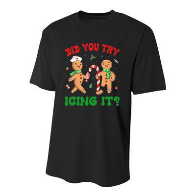 Did You Try Icing It Retro Christmas Gingerbread Nurse Squad Youth Performance Sprint T-Shirt