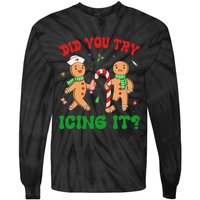 Did You Try Icing It Retro Christmas Gingerbread Nurse Squad Tie-Dye Long Sleeve Shirt