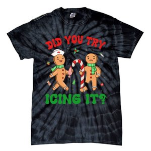 Did You Try Icing It Retro Christmas Gingerbread Nurse Squad Tie-Dye T-Shirt