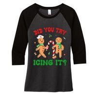 Did You Try Icing It Retro Christmas Gingerbread Nurse Squad Women's Tri-Blend 3/4-Sleeve Raglan Shirt