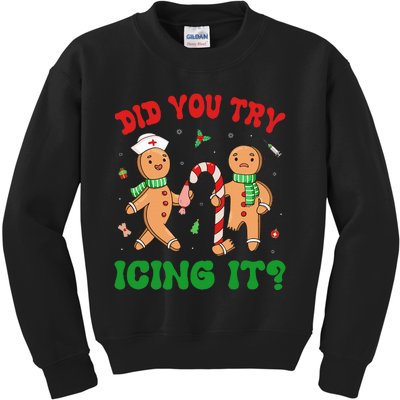 Did You Try Icing It Retro Christmas Gingerbread Nurse Squad Kids Sweatshirt