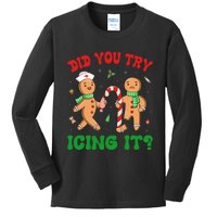 Did You Try Icing It Retro Christmas Gingerbread Nurse Squad Kids Long Sleeve Shirt