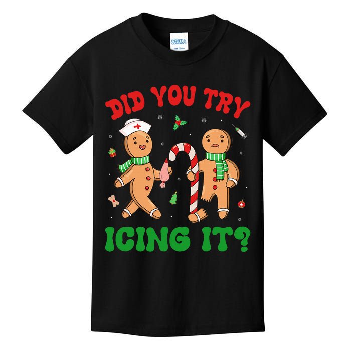 Did You Try Icing It Retro Christmas Gingerbread Nurse Squad Kids T-Shirt