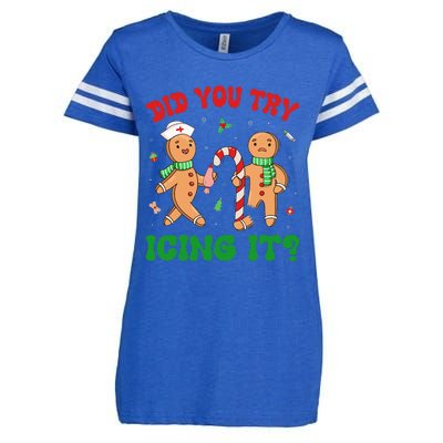 Did You Try Icing It Retro Christmas Gingerbread Nurse Squad Enza Ladies Jersey Football T-Shirt