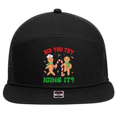 Did You Try Icing It Retro Christmas Gingerbread Nurse Squad 7 Panel Mesh Trucker Snapback Hat