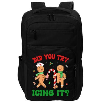 Did You Try Icing It Retro Christmas Gingerbread Nurse Squad Impact Tech Backpack