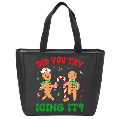 Did You Try Icing It Retro Christmas Gingerbread Nurse Squad Zip Tote Bag