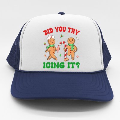 Did You Try Icing It Retro Christmas Gingerbread Nurse Squad Trucker Hat