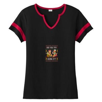 Did You Try Icing It Retro Christmas Gingerbread Nurse Squad Ladies Halftime Notch Neck Tee