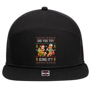 Did You Try Icing It Retro Christmas Gingerbread Nurse Squad 7 Panel Mesh Trucker Snapback Hat