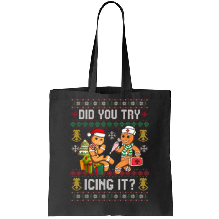 Did You Try Icing It Retro Christmas Gingerbread Nurse Squad Tote Bag