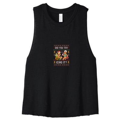 Did You Try Icing It Retro Christmas Gingerbread Nurse Squad Women's Racerback Cropped Tank