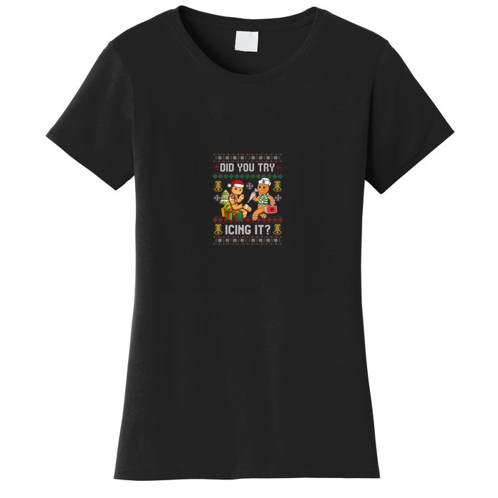 Did You Try Icing It Retro Christmas Gingerbread Nurse Squad Women's T-Shirt