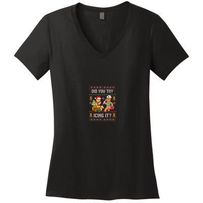 Did You Try Icing It Retro Christmas Gingerbread Nurse Squad Women's V-Neck T-Shirt