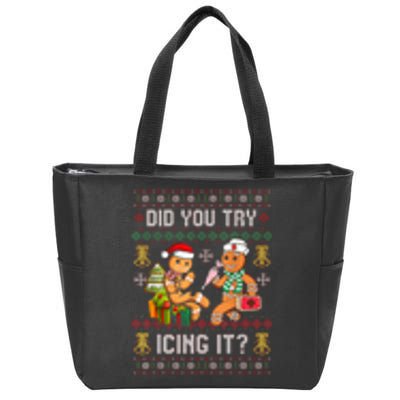 Did You Try Icing It Retro Christmas Gingerbread Nurse Squad Zip Tote Bag