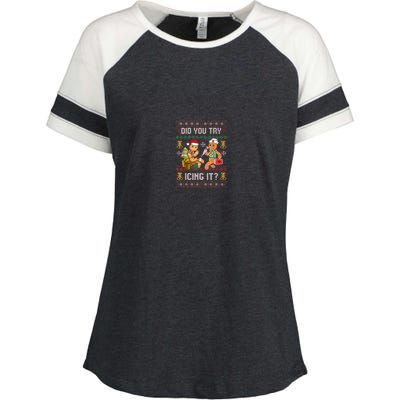 Did You Try Icing It Retro Christmas Gingerbread Nurse Squad Enza Ladies Jersey Colorblock Tee